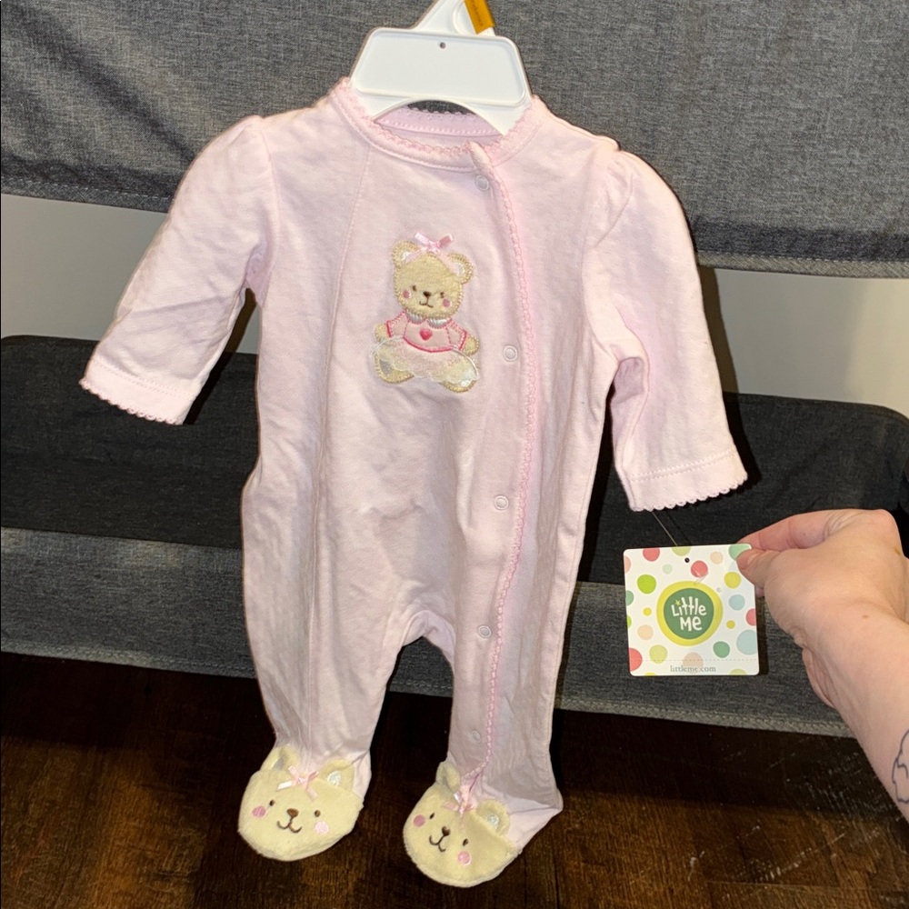 🟣Little Me Light Pink Bear Footed One Piece